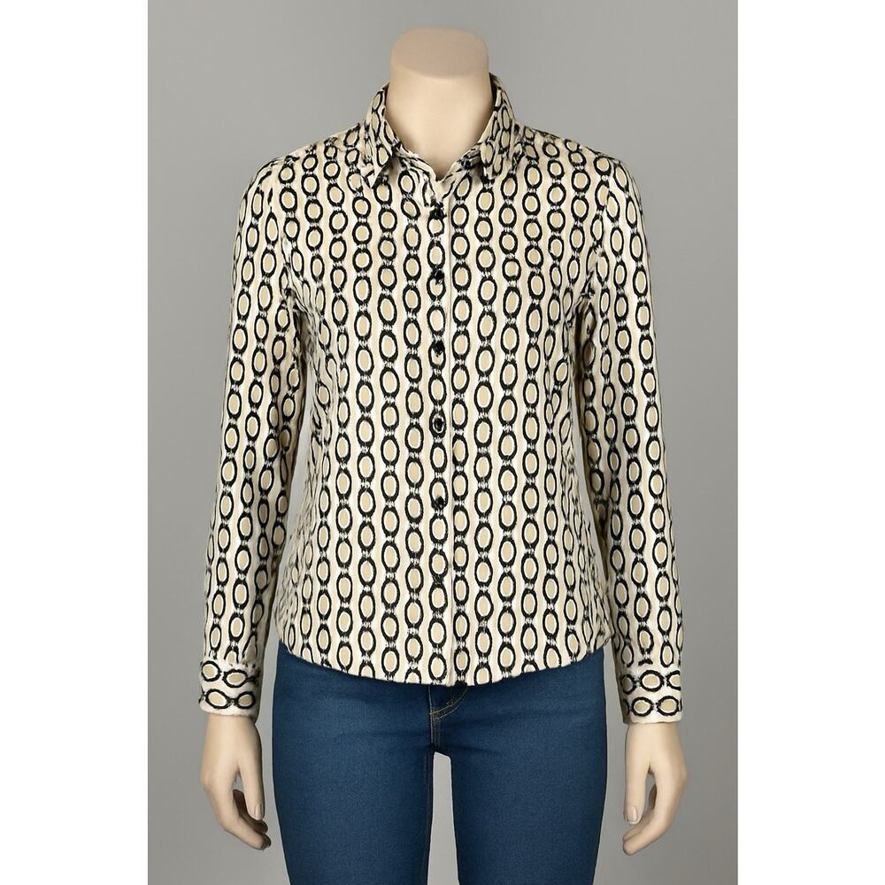 Women’s Blouse XS Cupcakes and Cashmere Chain Link Print Button-Up Satin Look